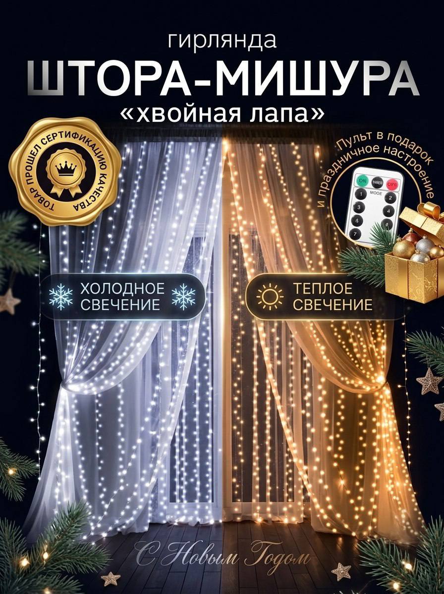 Окно, которое светится, как в детстве 🌟 Гирлянда штора